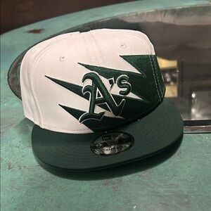 Green and White A's Snapback Cap